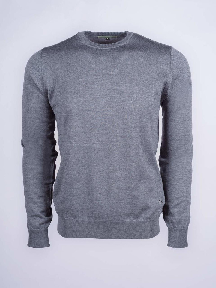 Men's Lead Grey Merino Wool Crew Neck Jumper