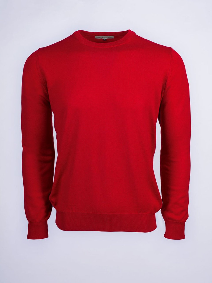 Men's Red Merino Wool Crew Neck Jumper