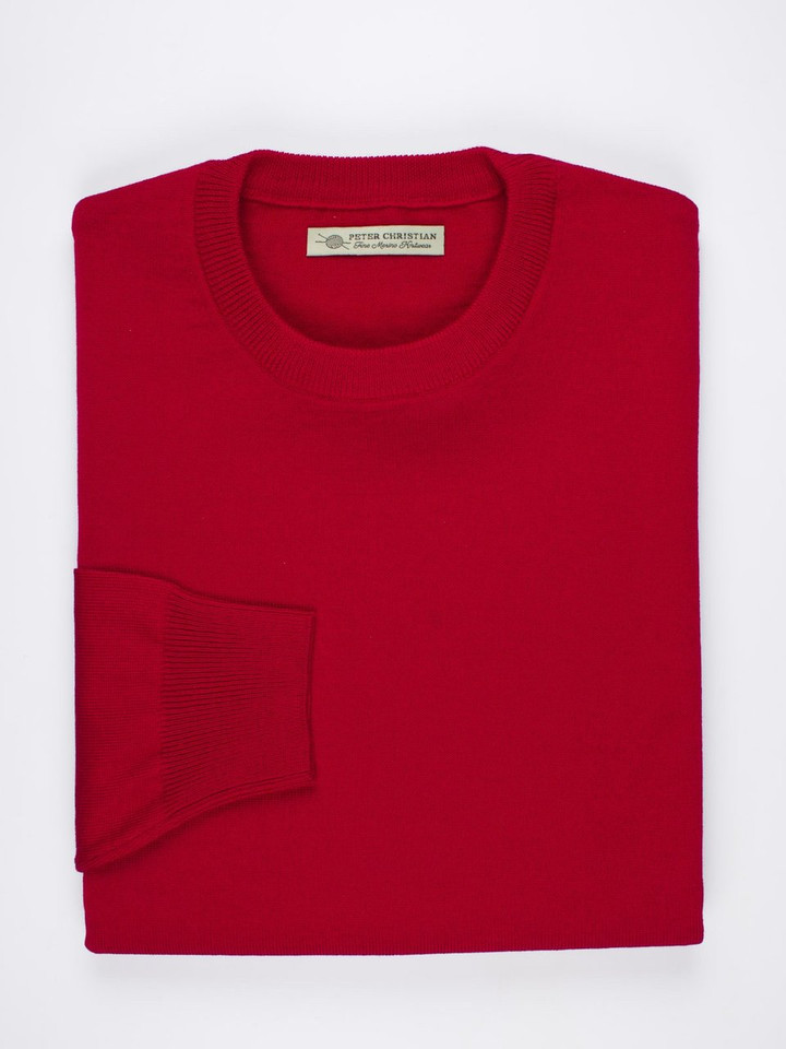 Men's Red Merino Wool Crew Neck Jumper Folded