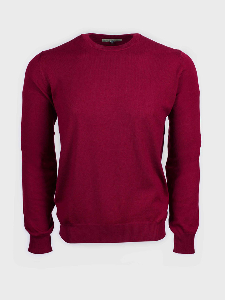 Men's Wine Merino Wool Crew Neck Jumper