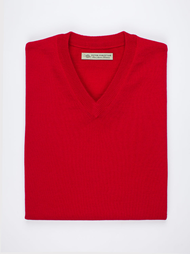 Men's Red Merino Wool Slipover Folded