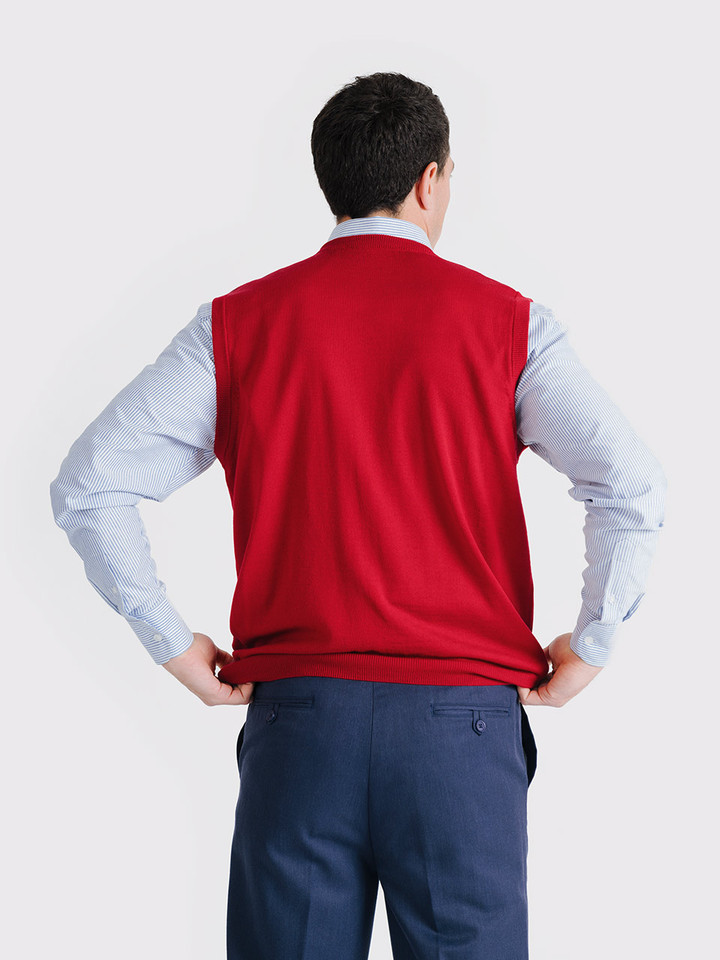 Men's Red Merino Wool Slipover On Model