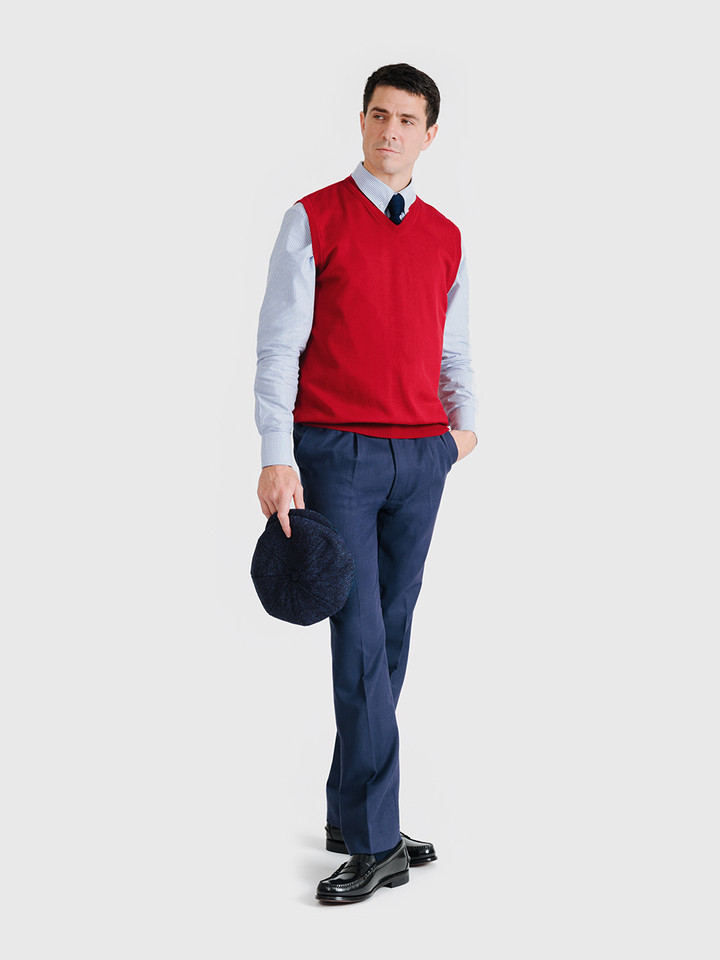 Men's Red Merino Wool Slipover On Model