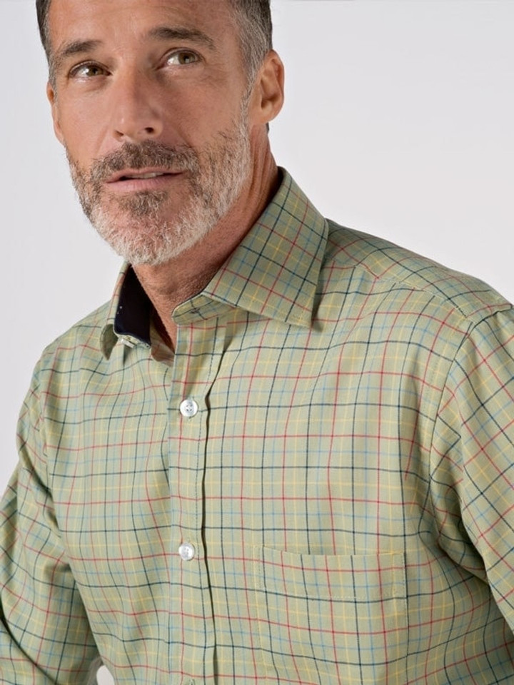 Men's Green Colourful Tattersall Check Cotton Shirt