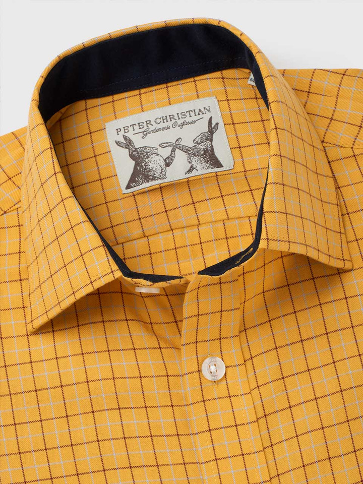 Men's Yellow Colourful Tattersall Check Cotton Shirt Collar
