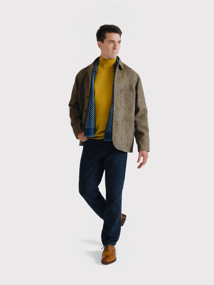 Men's Gold Merino Polo Neck On Model