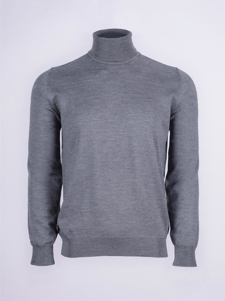 Men's Lead Grey Merino Wool Polo Neck Jumper