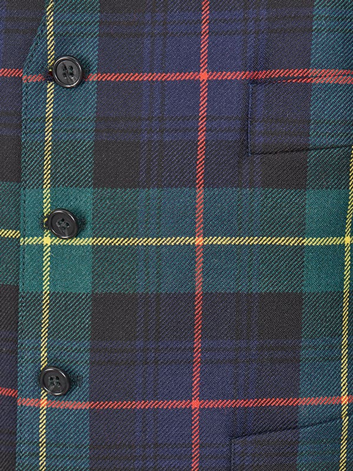 Men's Farquharson Green and Navy Blue Tartan Waistcoat Close Up
