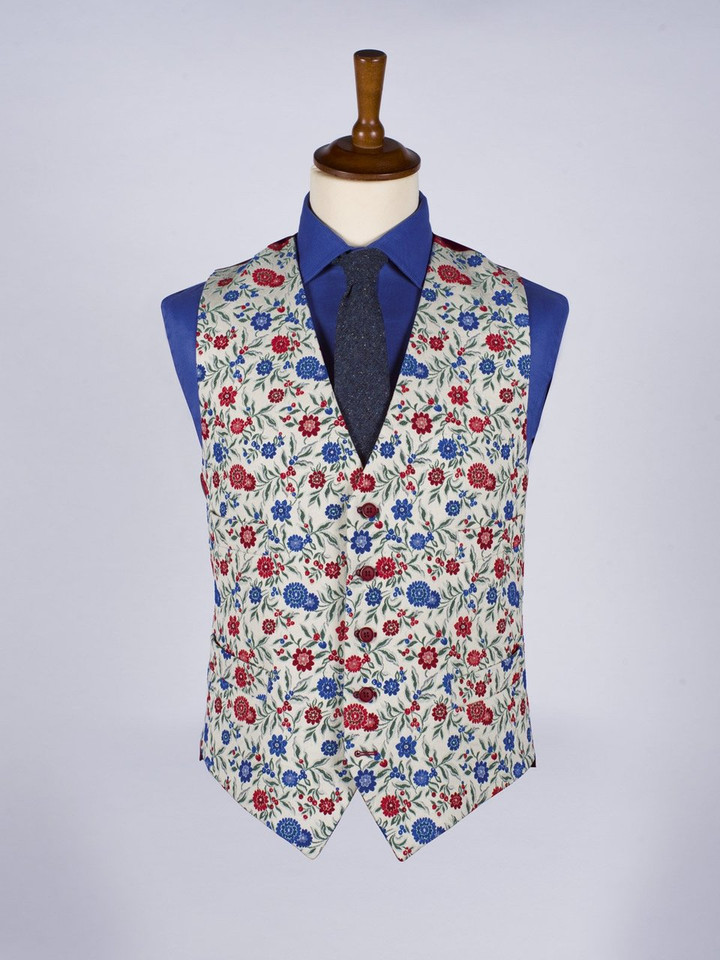 Men's Blue Floral Brocade Waistcoat
