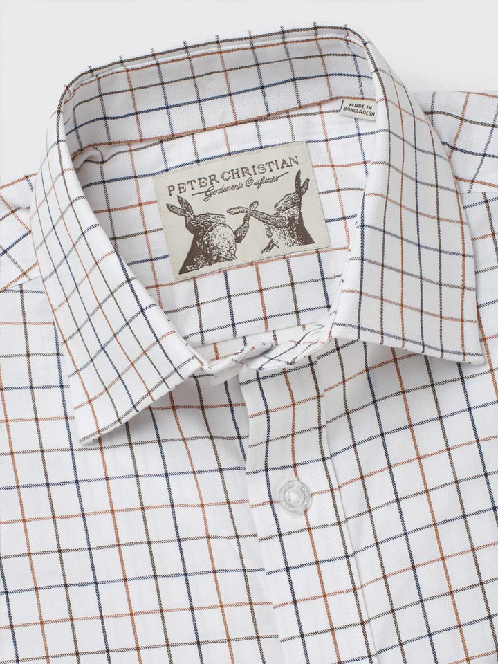 Men's Gold and White Tattersall Check Shirt Collar