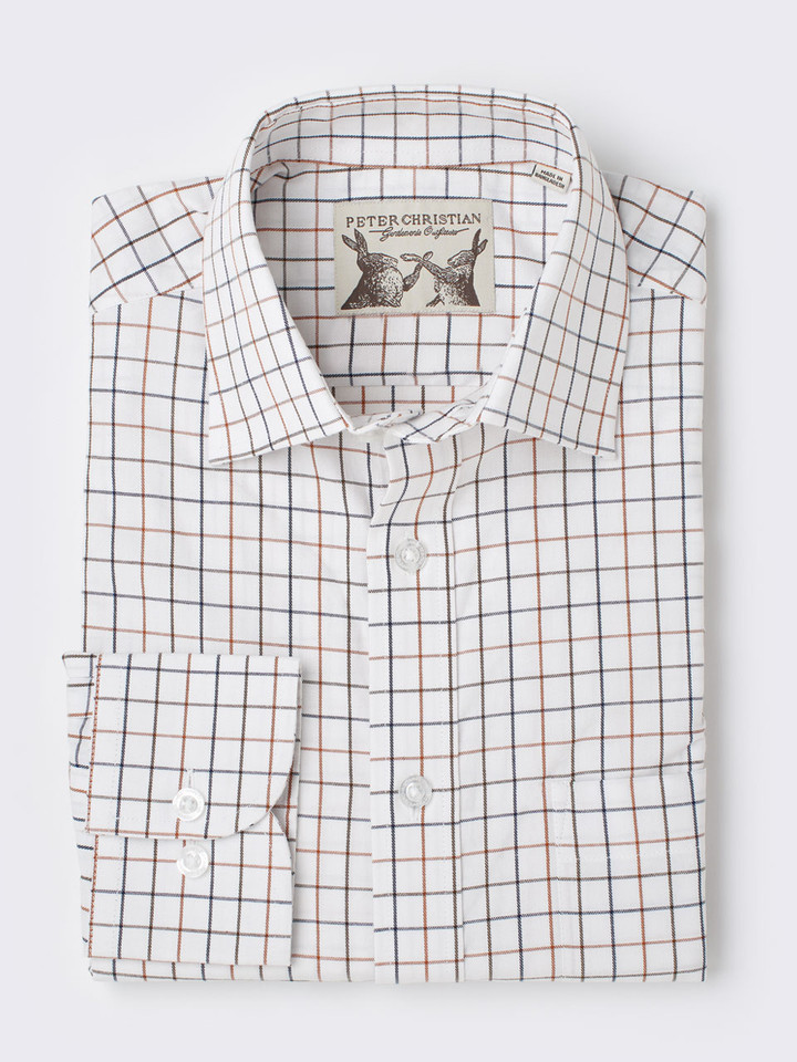 Men's Gold and White Tattersall Check Shirt