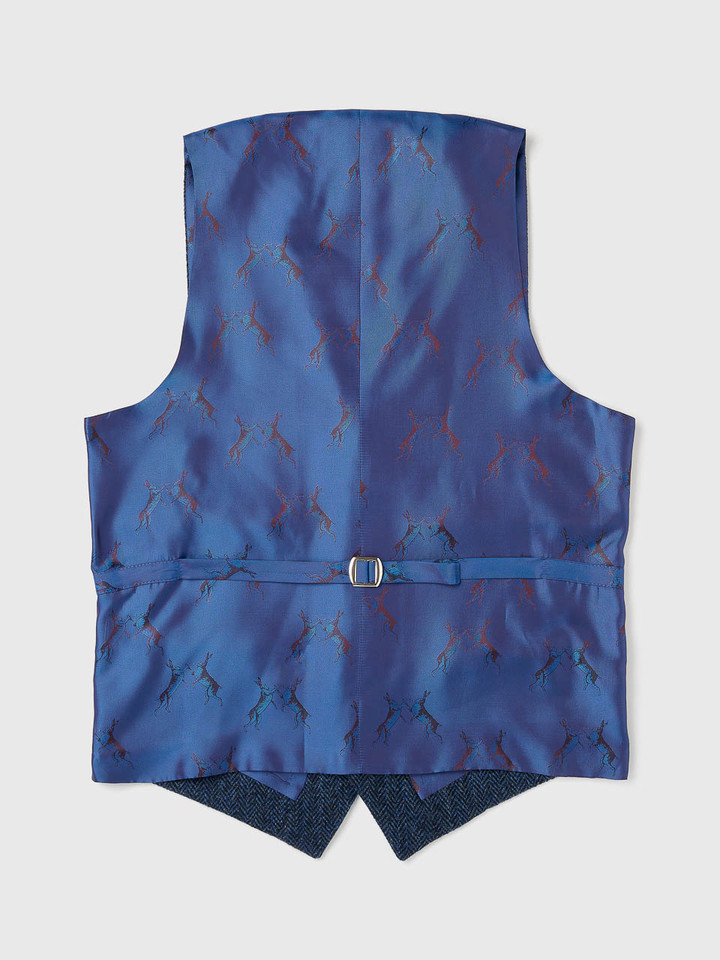 Men's Blue Herringbone Harris Tweed® Waistcoat Silk Back