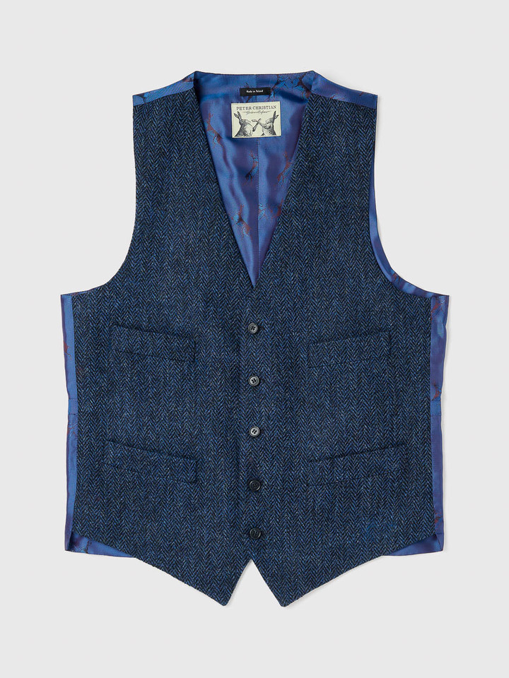 Men's Blue Herringbone Harris Tweed® Waistcoat