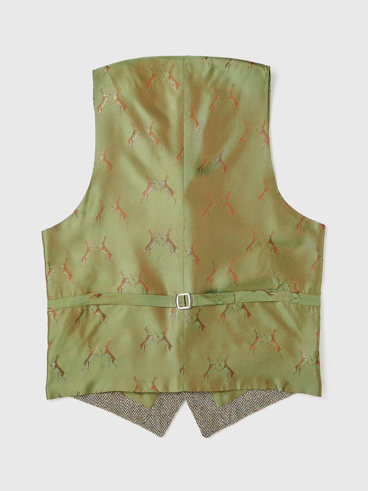 Men's Oat Cream Harris Tweed® Waistcoat Silk Green Backing