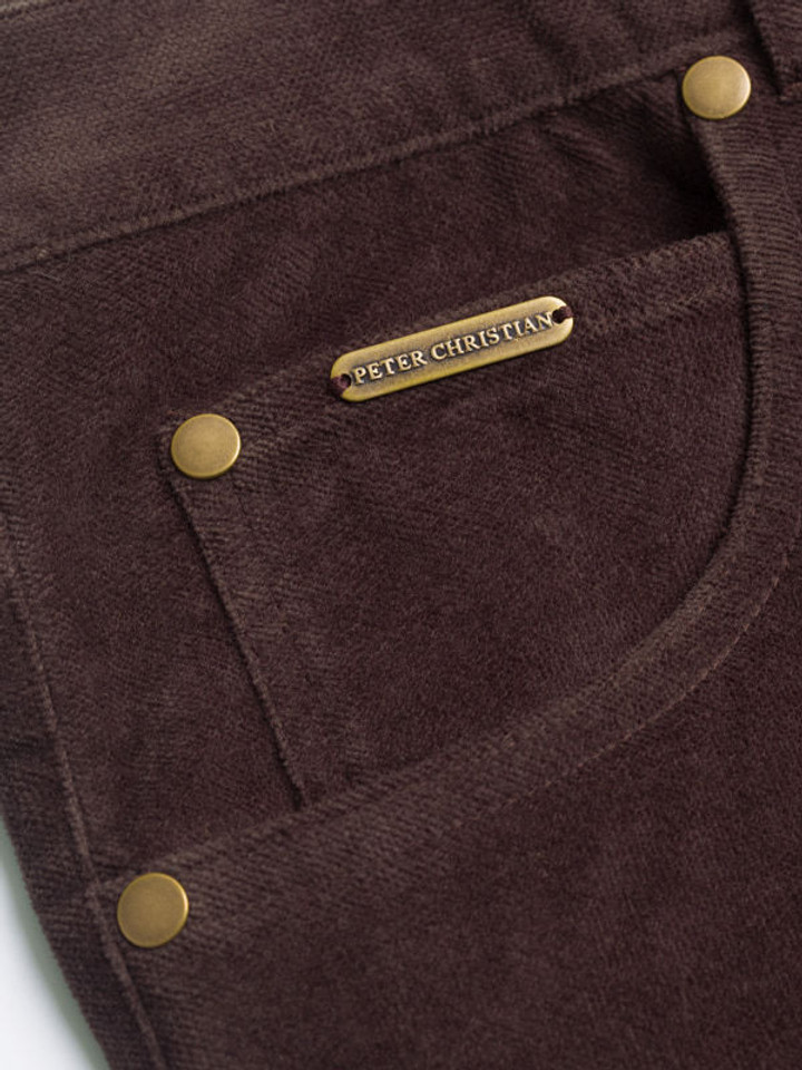 Men's Brown Velvet Jeans 5 pocket close up