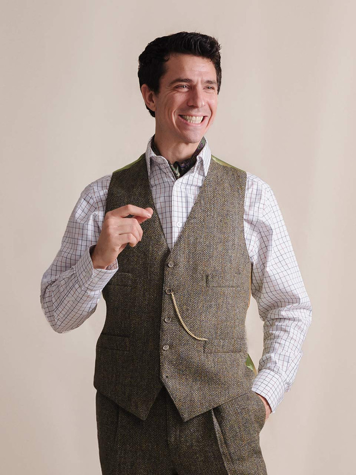 Bracken Brown Harris Tweed Waistcoat On model