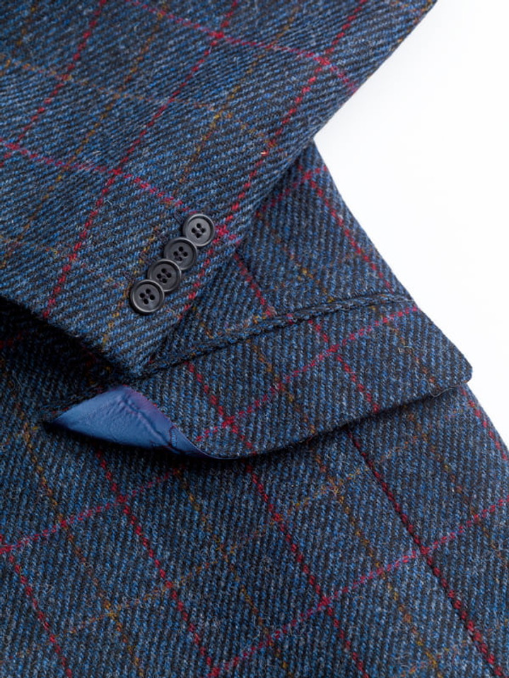 Close Up of Slate Blue Harris Tweed® 2 Piece Suit Jacket Details