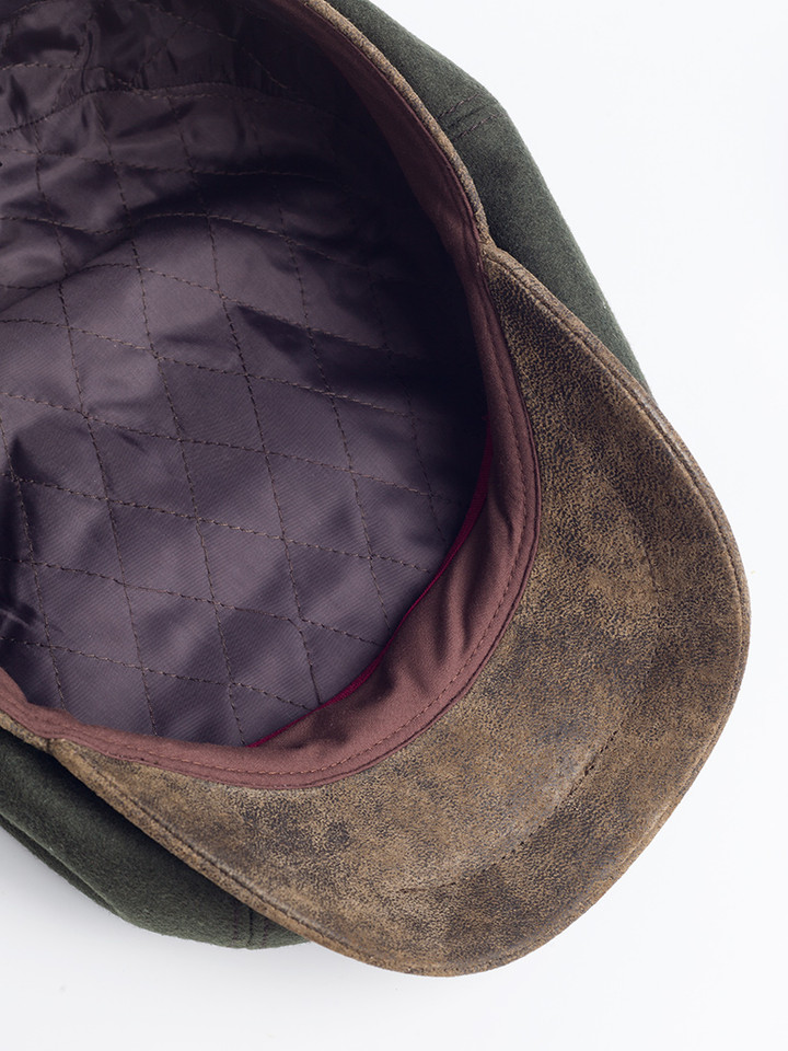 Quilted satin lining of Pine Leather Peak Baker Boy Cap