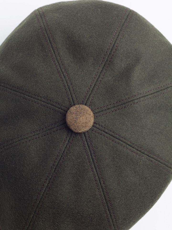 Button top of Pine Leather Peak Baker Boy Cap