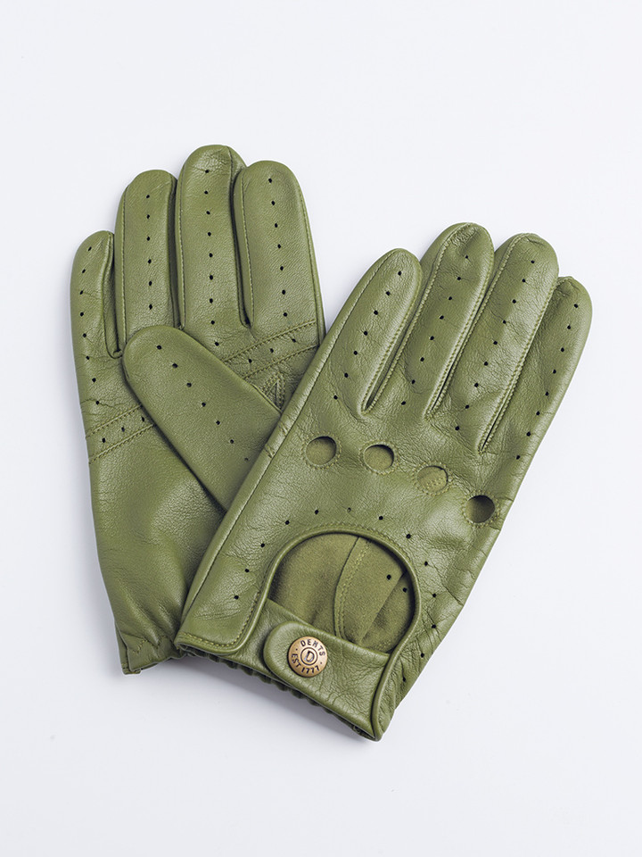 Men's Green Dents Leather Driving Gloves