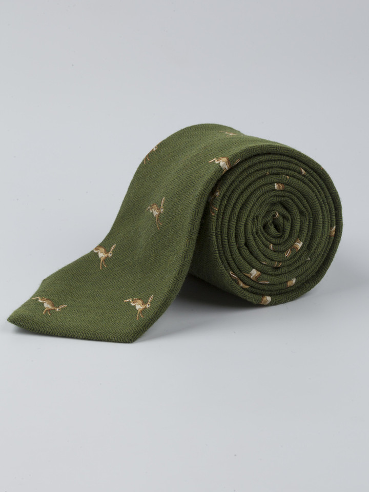 Forest Green Woollen Leaping Hare Tie