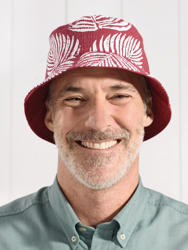 Men's Red Leaf Reversible Bucket Hat on model