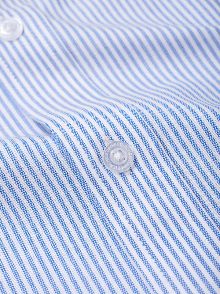 Men's Blue Stripe Cotton Oxford Shirt Fabric Close Up