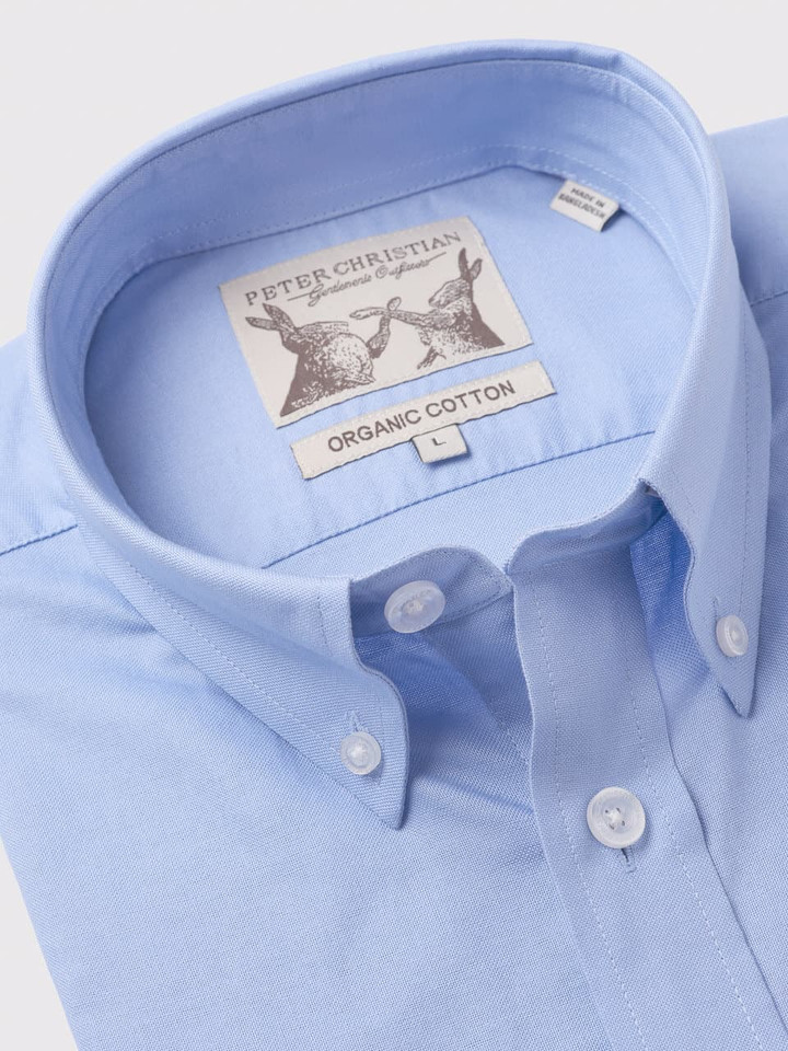 Men's Blue Cotton Oxford Shirt Collar