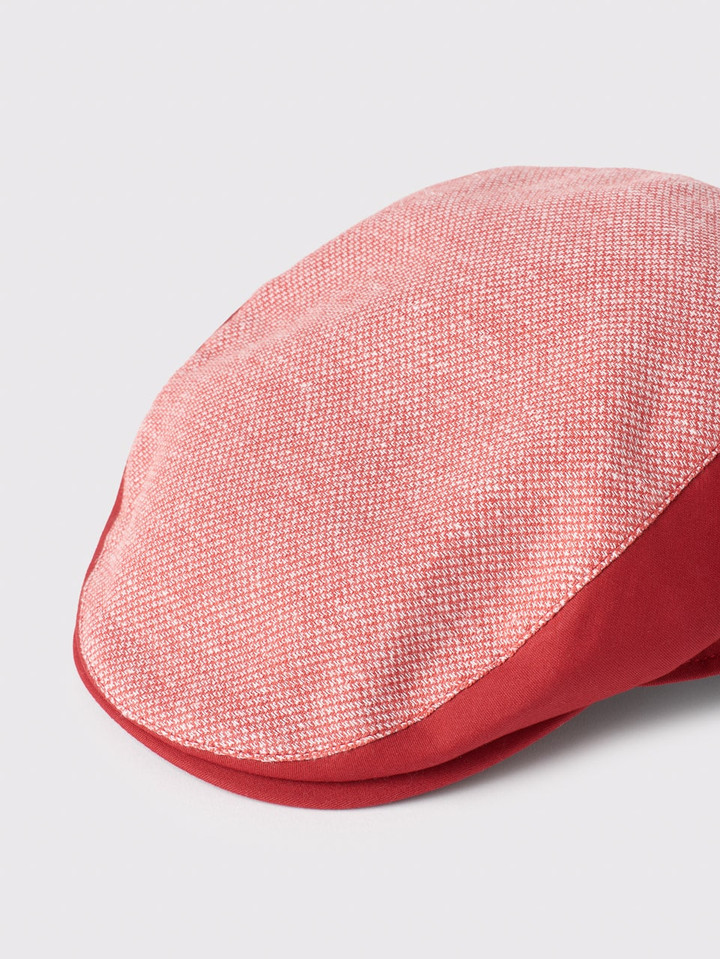 Men's Red Cotton & Linen Flat Cap peak