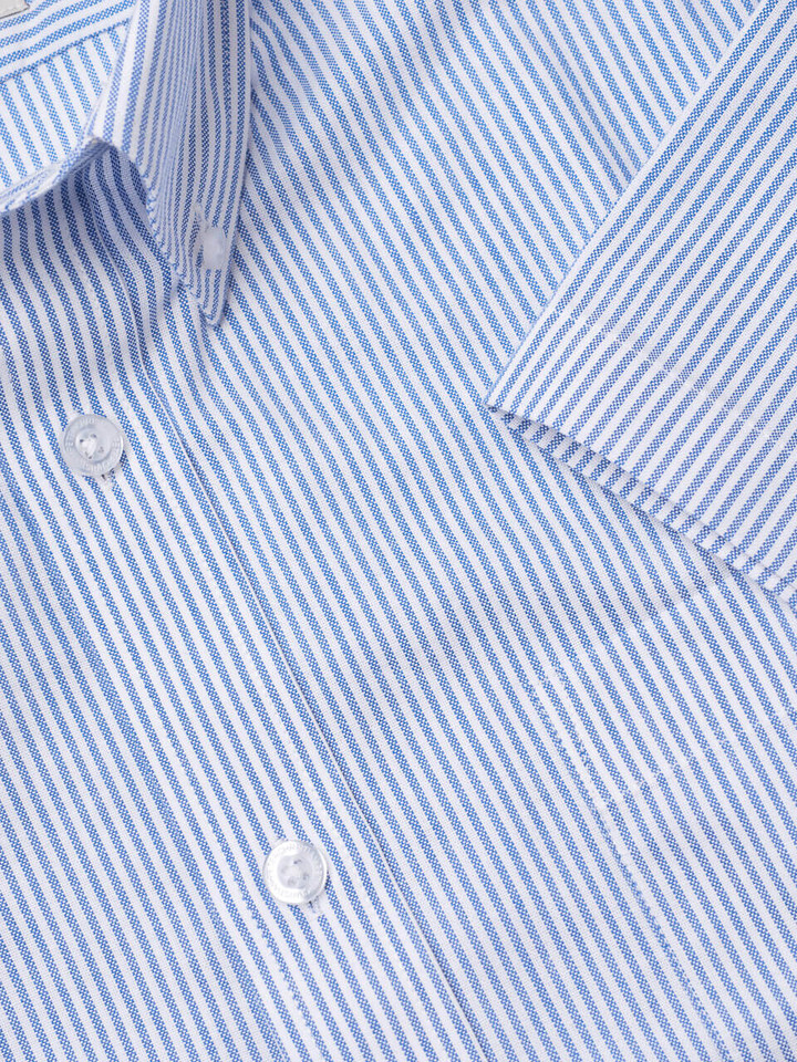 Men's Blue Stripe Cotton Short Sleeve Cuff