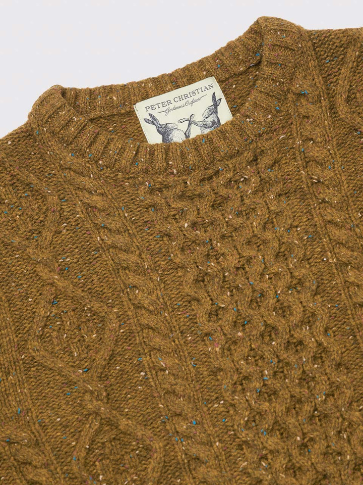 Men's Yellow Cable Knit Jumper Collar
