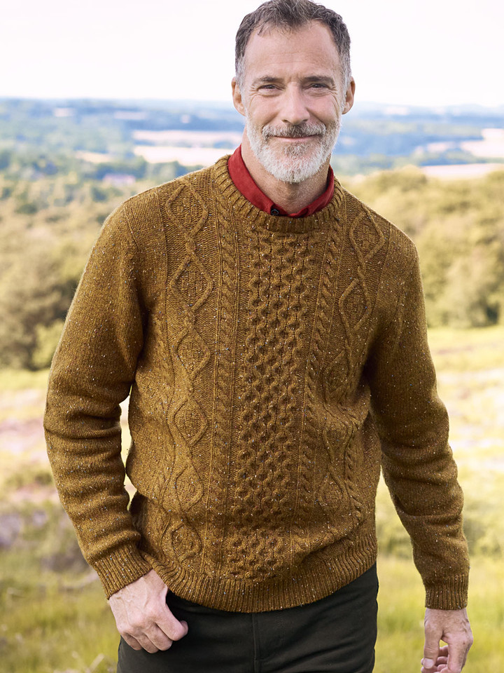 Men's Yellow Cable Knit Jumper on Model