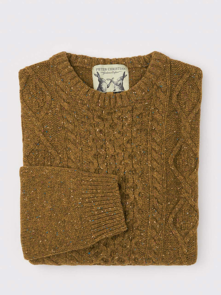 Men's Yellow Cable Knit Jumper Folded