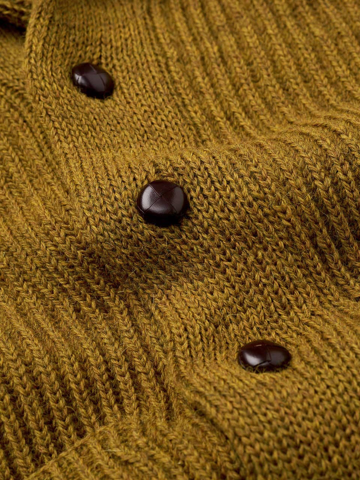 Men's Mustard Yellow Shawl Neck Cardigan Football Buttons