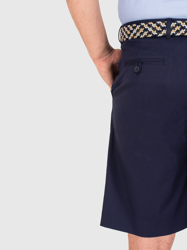 Men's Navy Cotton Stretch Flat Front Shorts Rear Pocket