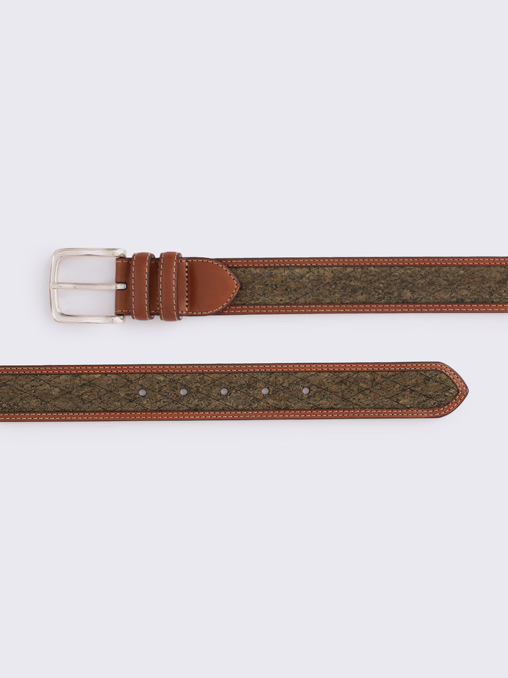 Green Cork Inlaid Handmade Leather Belt Buckle