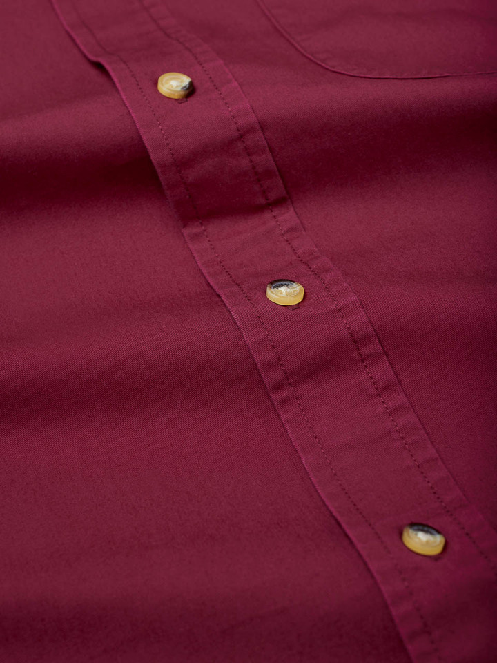 Men's Burgundy Red Soft Twill  Cotton Shirt Fabric Close Up