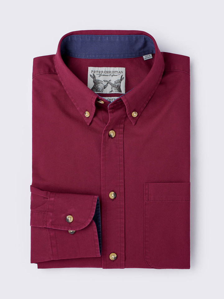 Men's Burgundy Red Soft Twill Cotton Shirt