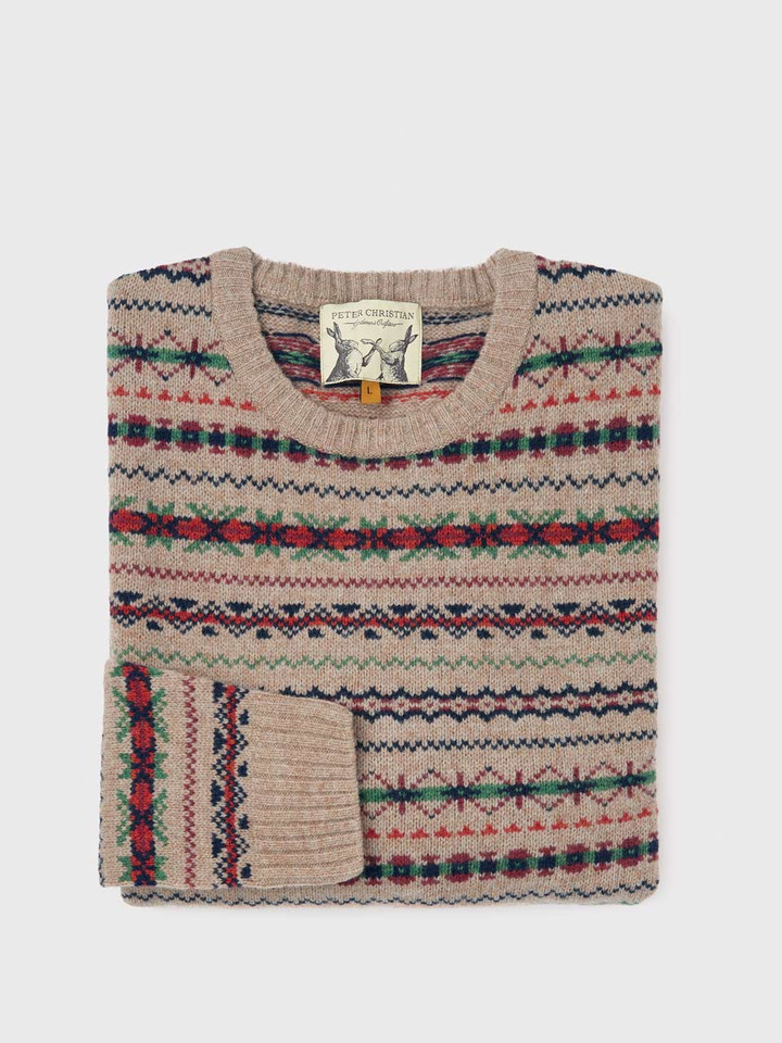 Brown Fairisle Crew Neck Sweater Folded