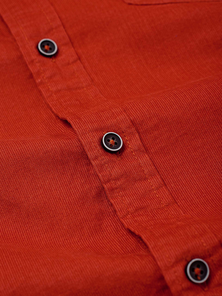 Men's Rust Orange Fine Cotton Corduroy Shirt Close Up