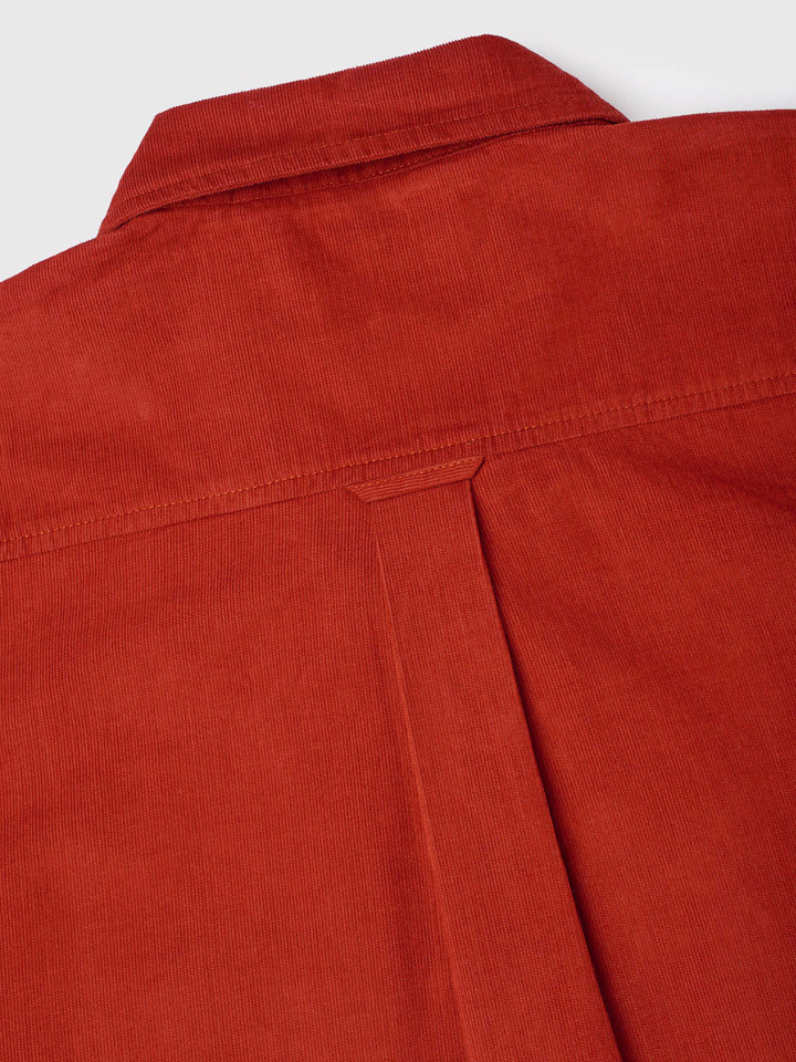 Men's Rust Orange Fine Cotton Corduroy Shirt Back Detail