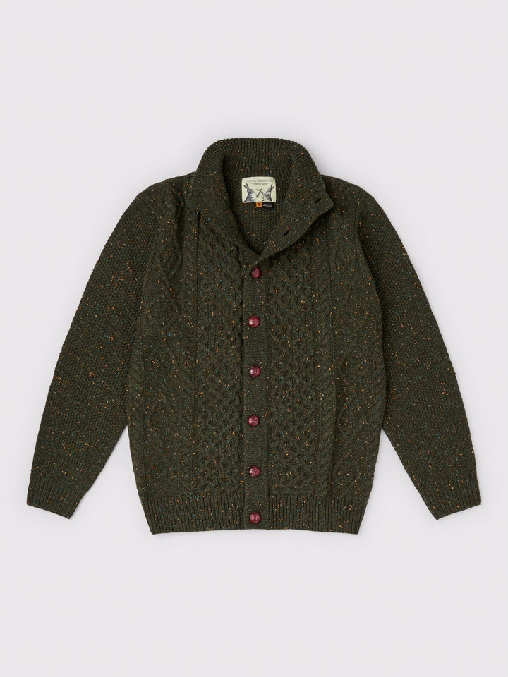 Men's Green Flecked Aran Knit Cardigan