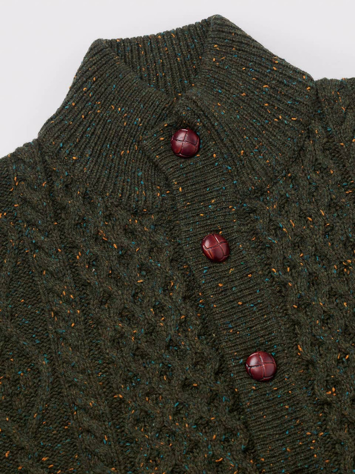Men's Green Flecked Aran Knit Cardigan