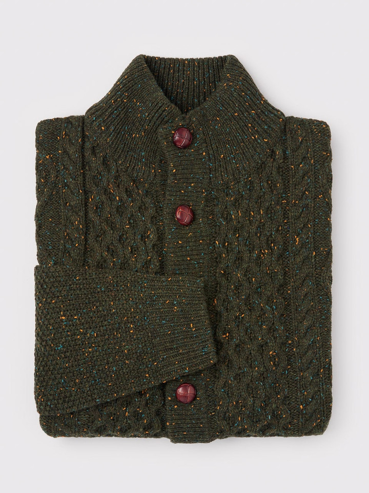 Men's Green Flecked Aran Knit Cardigan Folded
