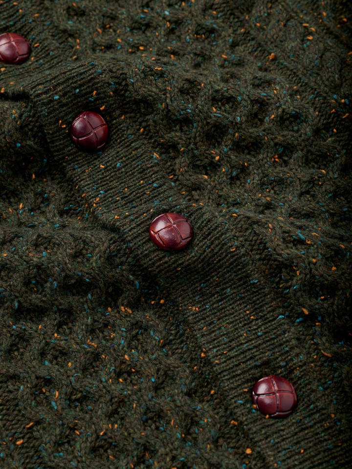 Men's Green Flecked Aran Knit Cardigan Football Buttons