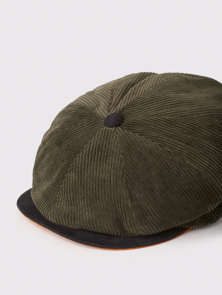 Men's Green Corduroy Bakerboy Cap Peak