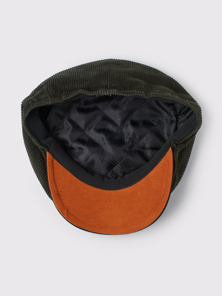 Men's Green Corduroy Bakerboy Cap Contrast Peak Lining