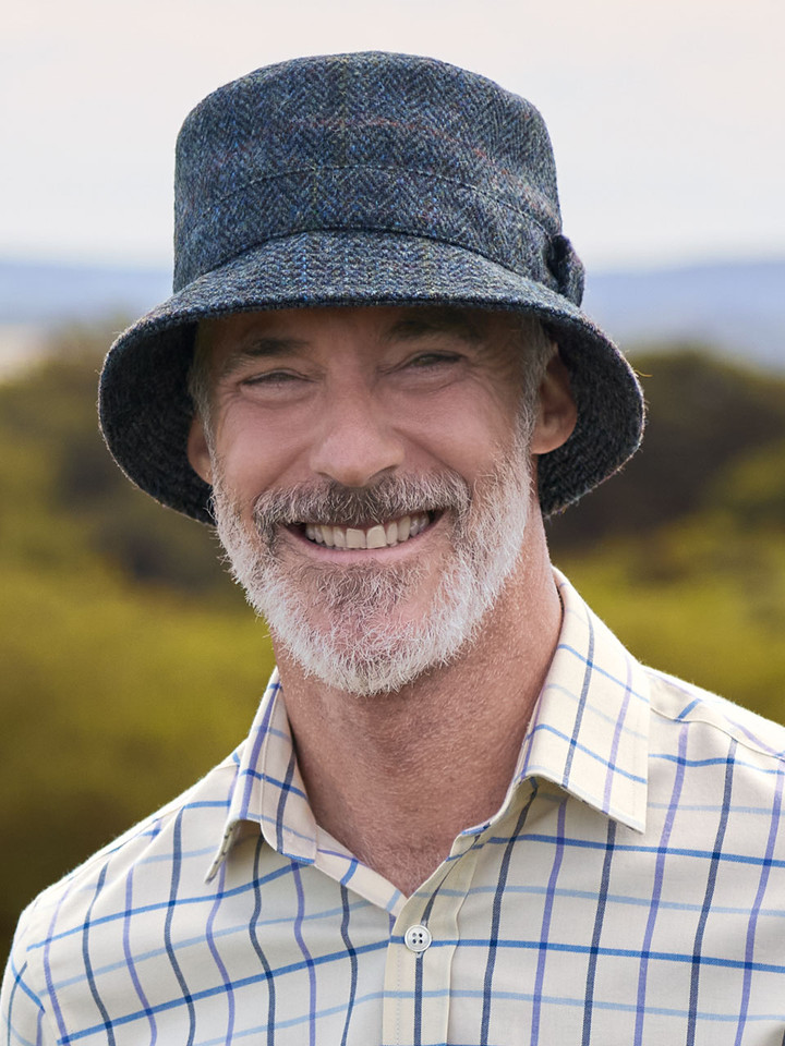 Men's Blue Harris Tweed® Roll Up Bucket  Hat