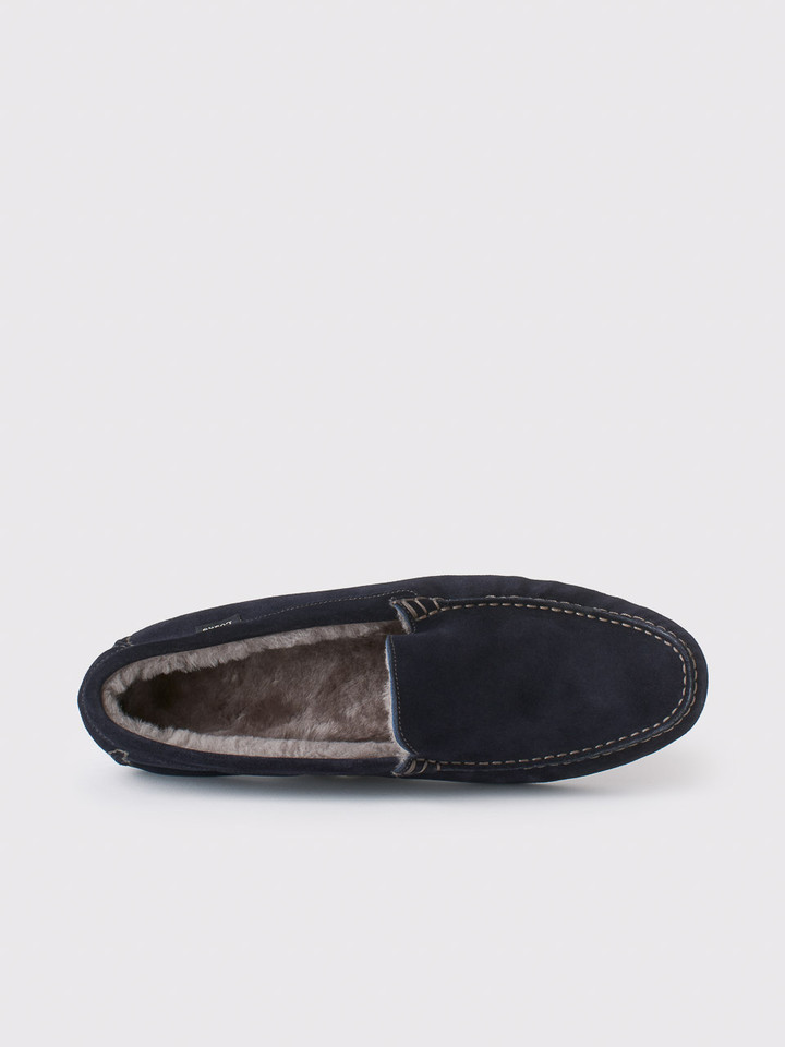 Loake Navy Shearling Suede Slipper Shealring Inner