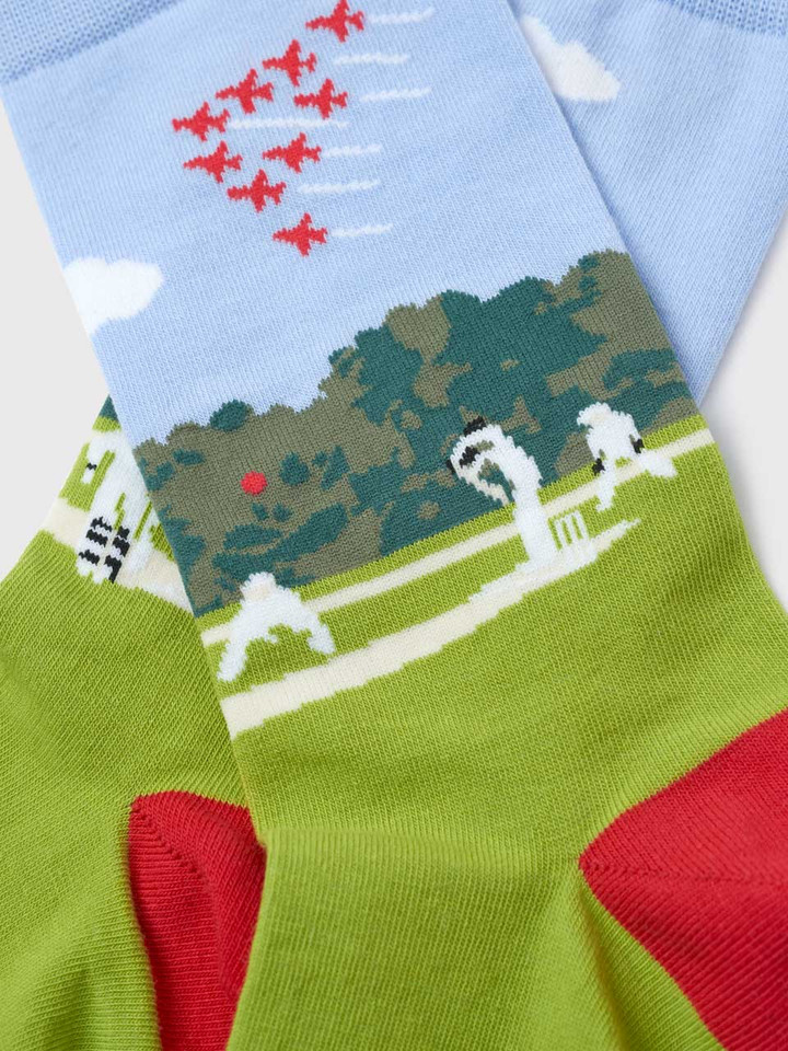 Men's Cotton Cricket Scene Red Arrows Socks Detail